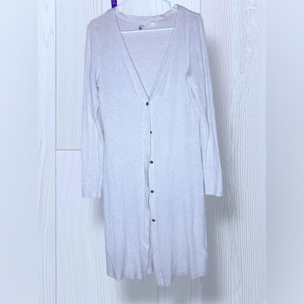 ROXY City at Night Coastal Grey Ribbed Longline Cardigan Button Front Layer - Picture 4 of 11